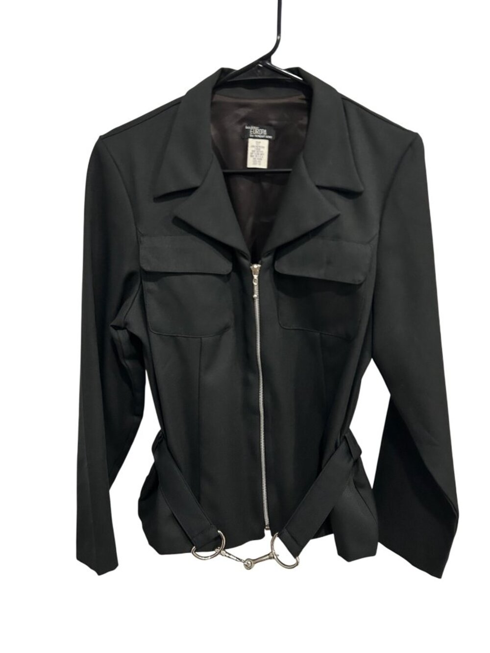 Boutique Europa Newport News 12 Black Belted Zip Jacket Dark Academia Goth